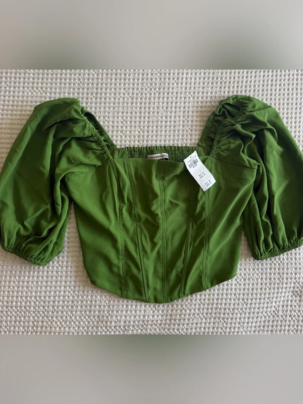 Abercrombie & Fitch Olive Green Puff-Sleeve Corset Blouse